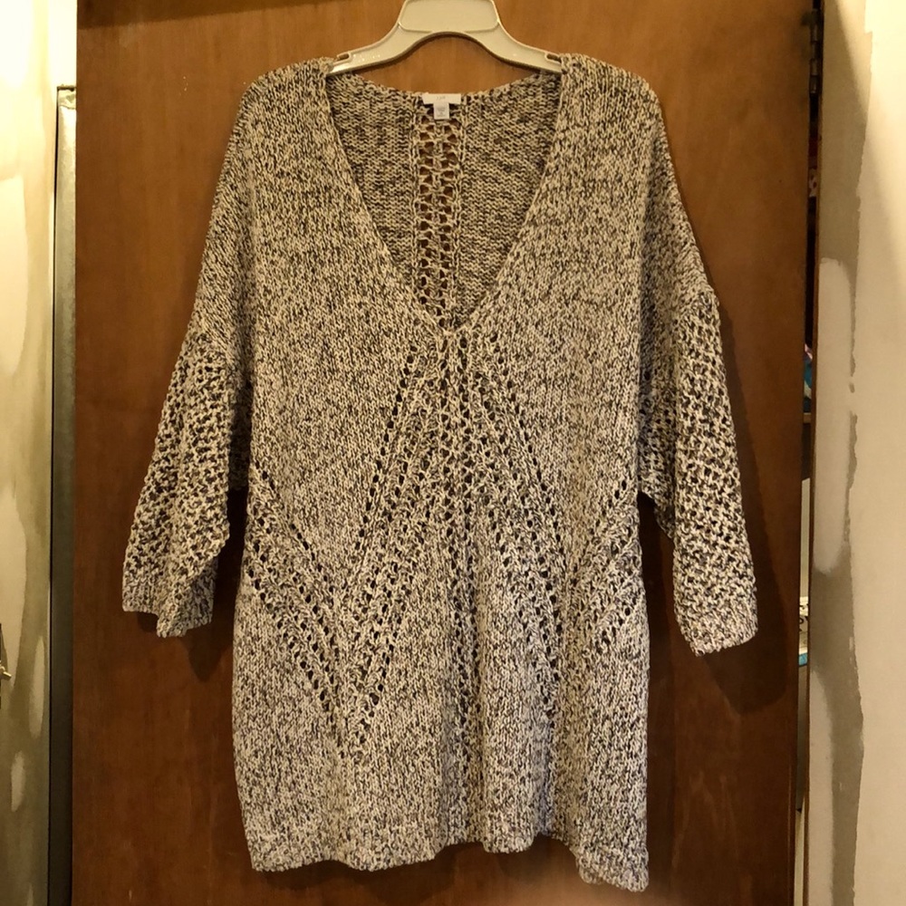 Tan/black/cream loose weave sweater